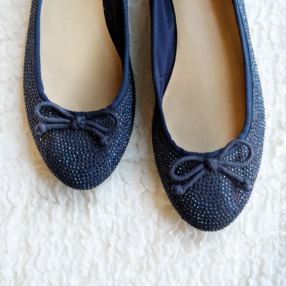 INC Navy Ballet Flats Pamila 9 Metallic Sparkle